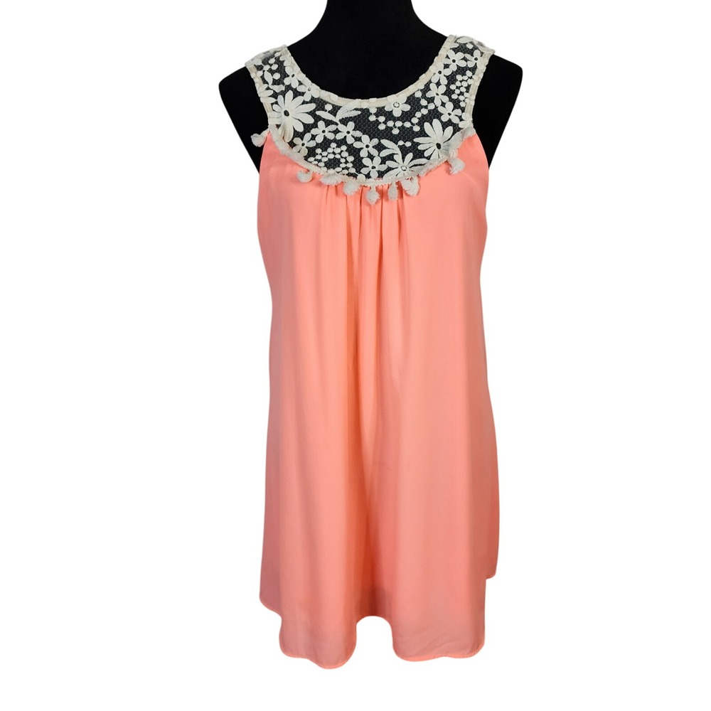 LOVELY DAY Size Large Mesh Lace Flowy Shift Dress USA made Coquette Vacation EUC